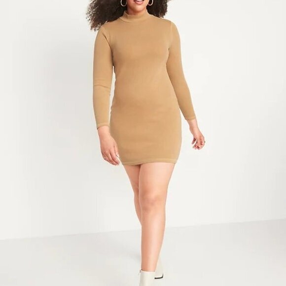 Old Navy Fitted Long Sleeve Mock Neck Rib Knit Mini Dress Size XL (16/18) - Picture 1 of 13